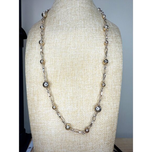 Ann Taylor Gold-Tone Chain Link Necklace With Graduated Beaded Accents 34 Inches - Picture 1 of 10
